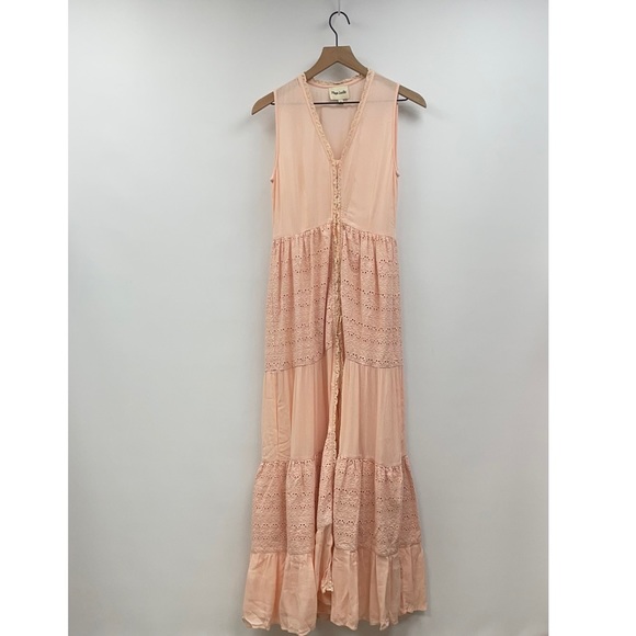 Playa Lucila Embroidered Eyelet Tiered Sleeveless Button-Up Maxi Dress Small - Picture 3 of 10
